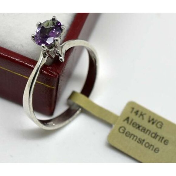 Changing Color 0.97 Cts Lab Alexandrite 14k White Gold Ring